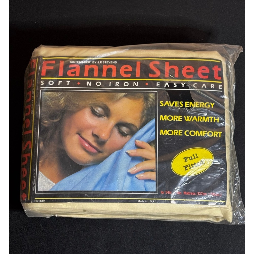 Vintage Tastemaker JP Stevens Full Fitted Flannel Sheet Cream USA NEW OLD STOCK